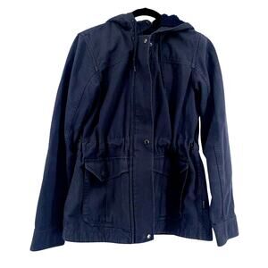 PATAGONIA HOODED PRAIRIE DAWN Zip & Snap Front Medium Blue Organic Cotton Jacket